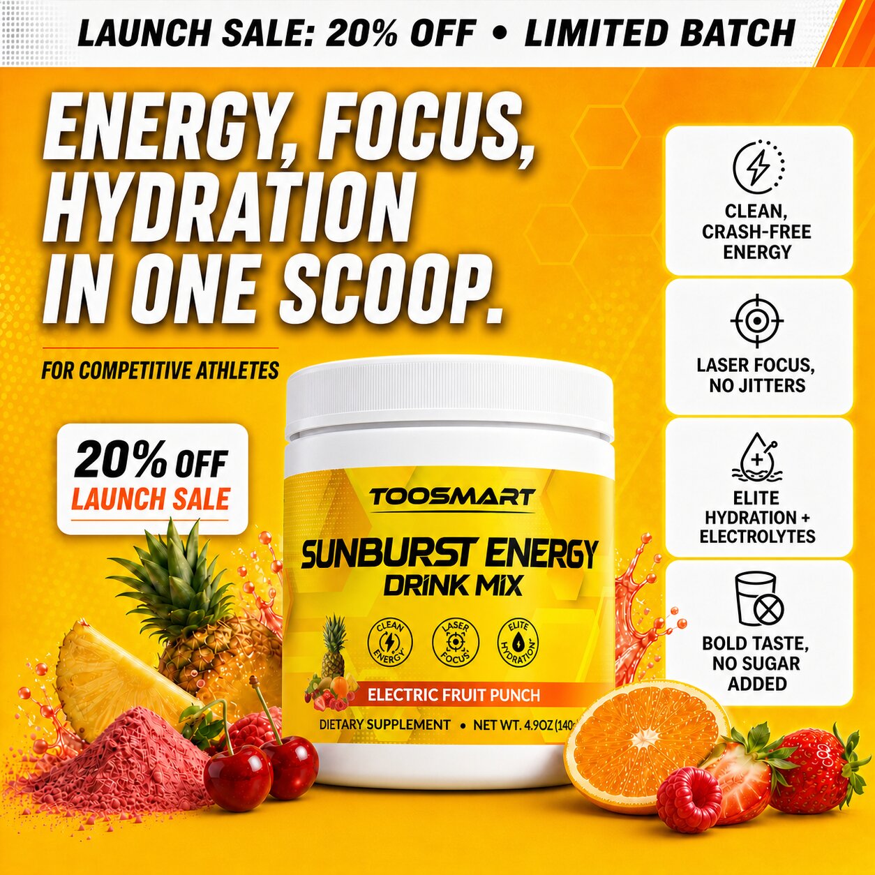 SUNBURST ENERGY DRINK MIX - ELECTRIC FRUIT PUNCH